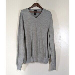 Jos A Banks Traveler Sweater Men XXL Gray V-Neck Pullover‎ Pima Cotton